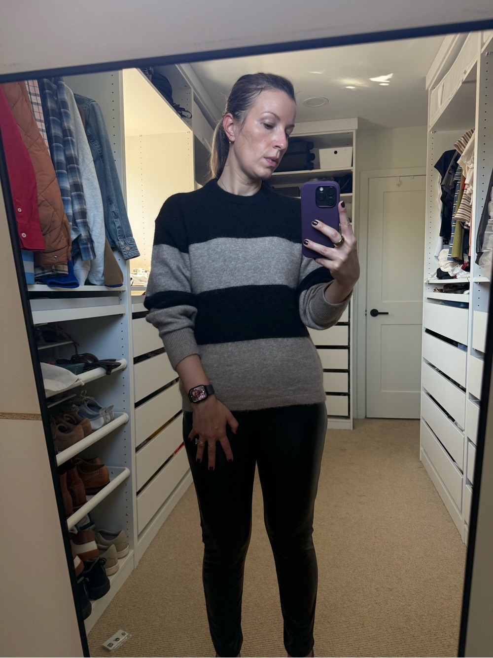 & Other Stories Black and Gray Striped Crewneck Sweater